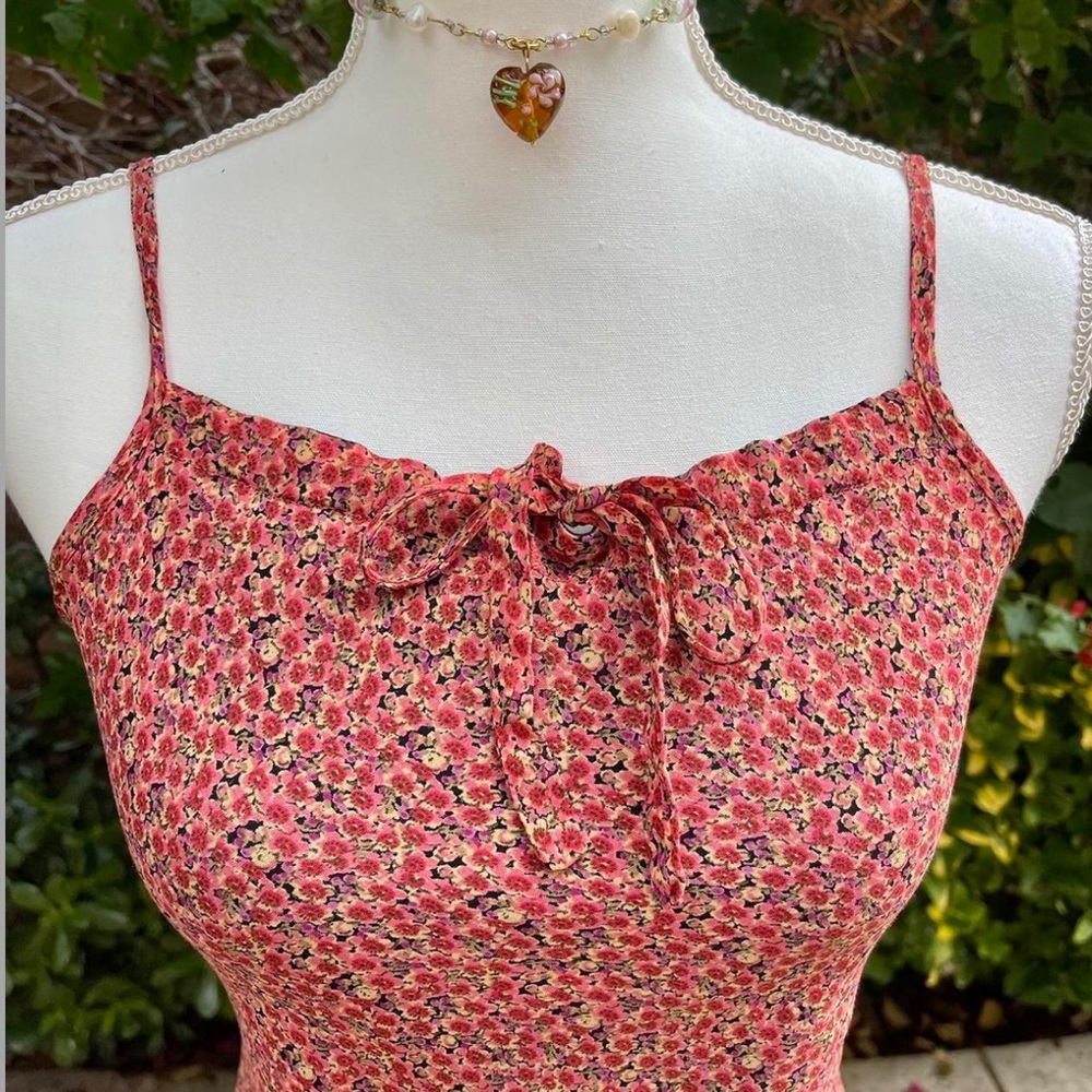 Vintage 90s milkmaid babydoll floral midi dress. Size Small